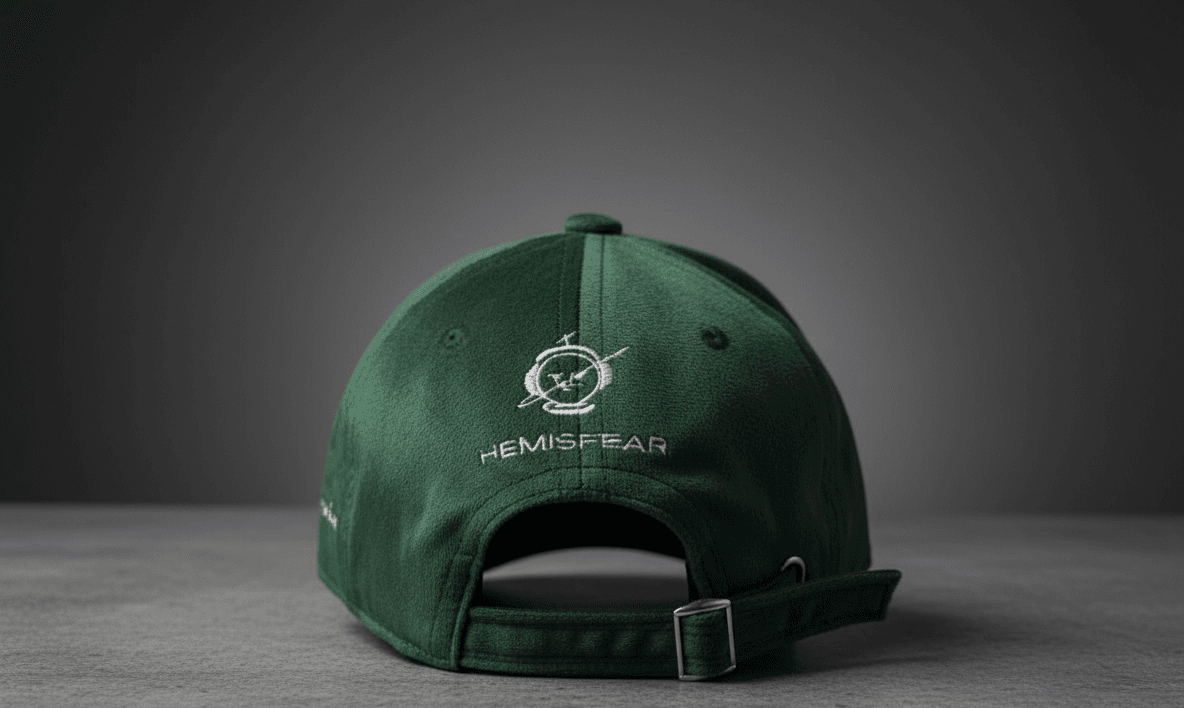 Green cap with a logo and text on a gray background